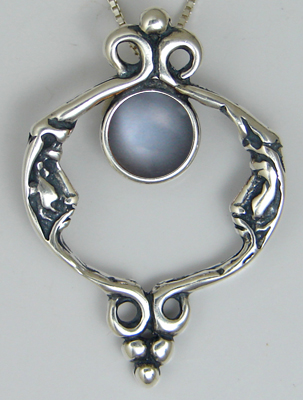 Sterling Silver Unusual Double Moon Necklace With Grey Moonstone